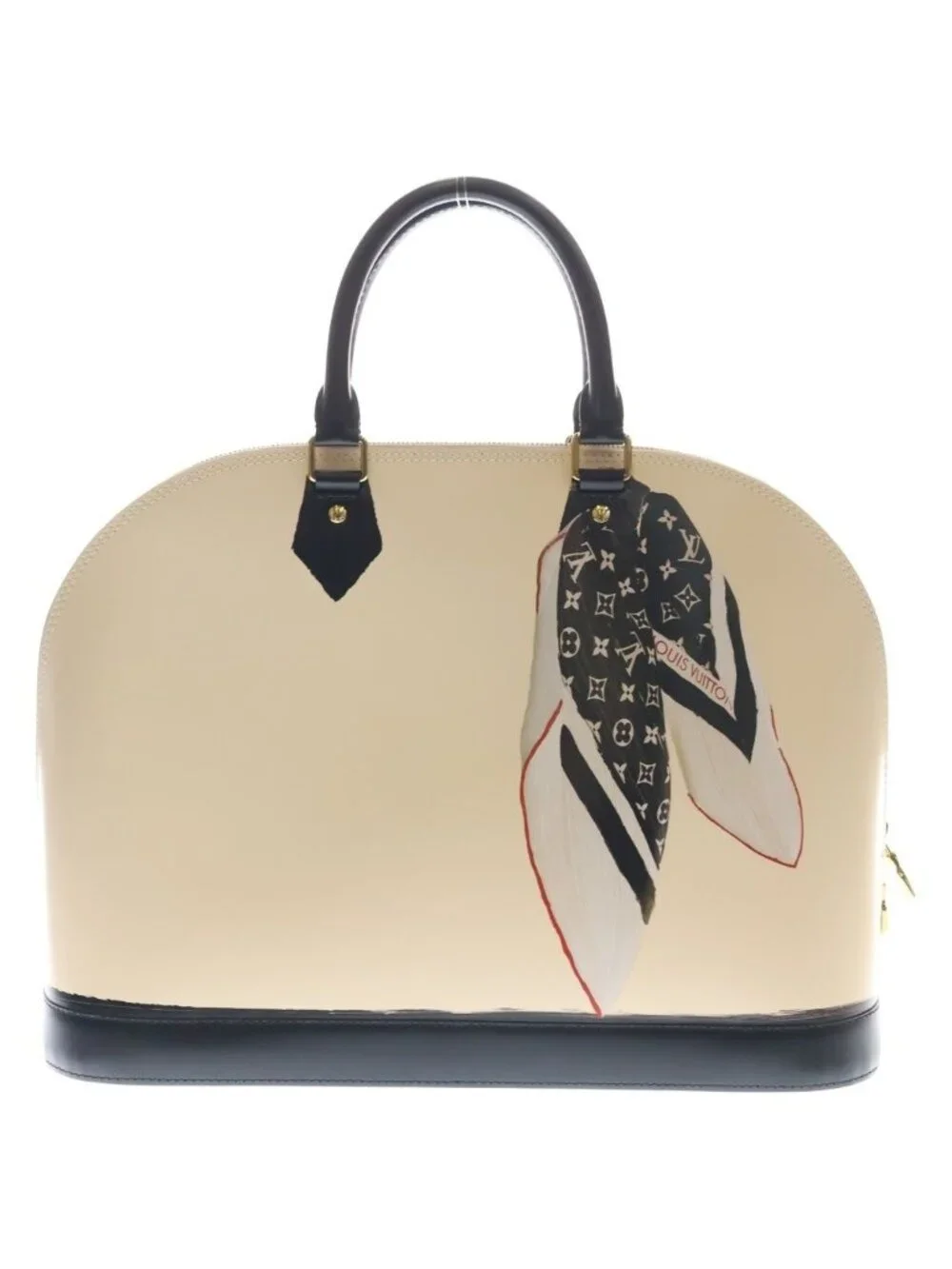 Louis Vuitton Alma GM Trompoille Handbag Light Pink Black Leather Gold